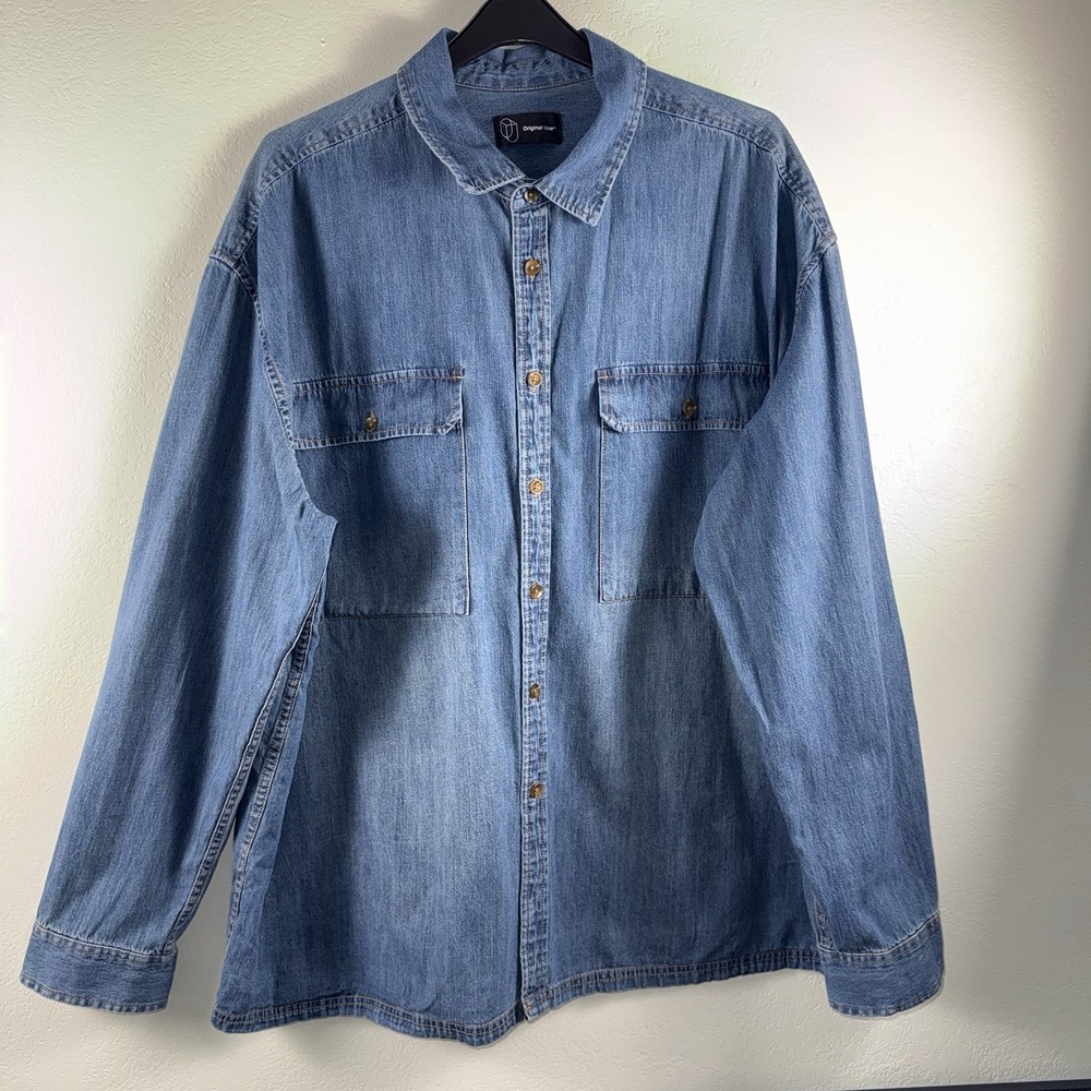 Original Use Denim Button Up Shirt Men's XL Blue Workwear Utility Western VTG